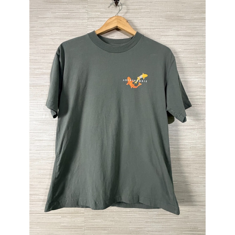 Abercrombie & Fitch Koi Fish Graphic T-Shirt Mens Small Green Oversized Soft Tee